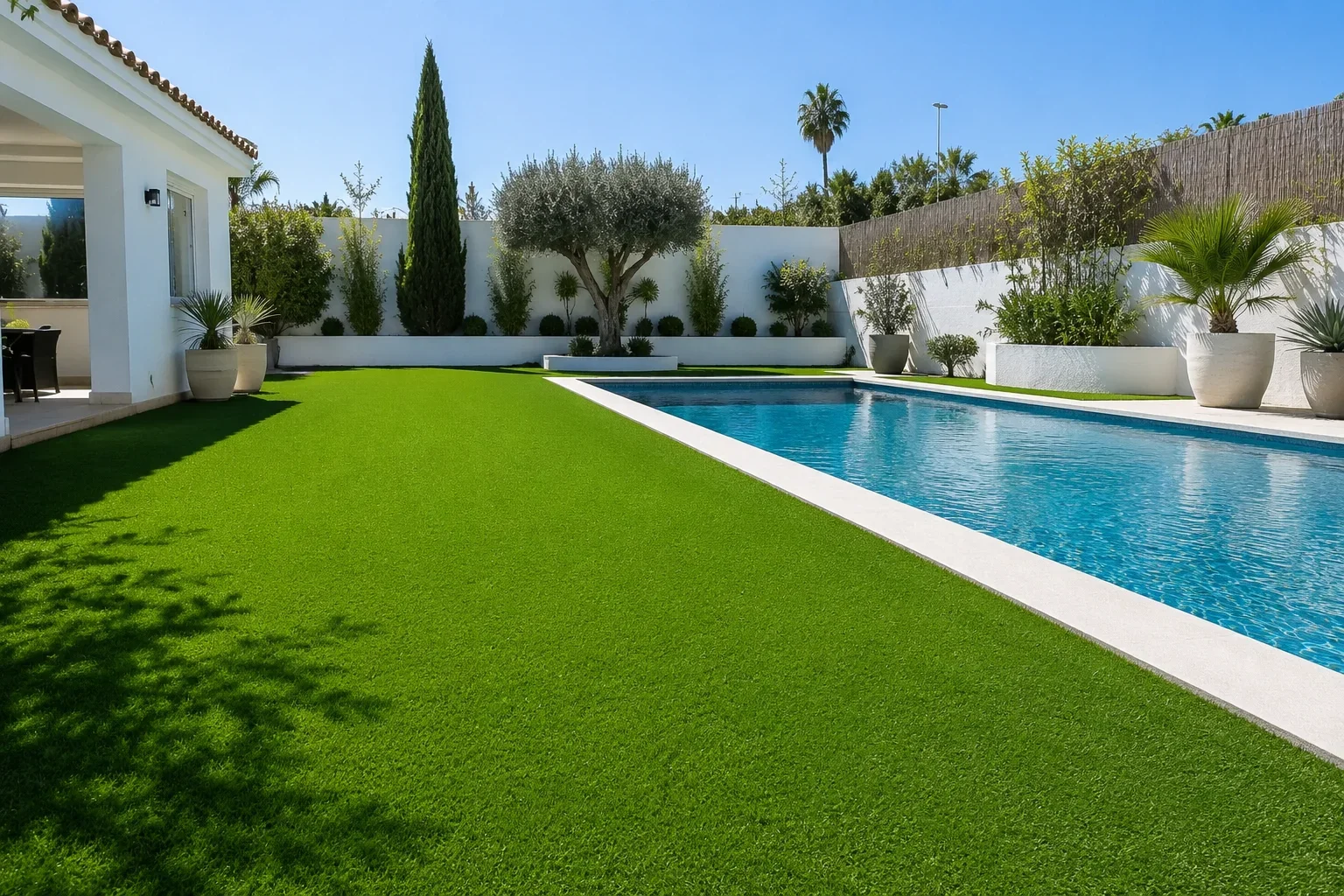 Césped artificial junto a piscina en una villa de Calpe